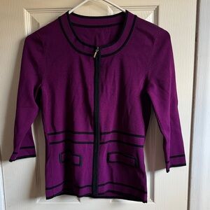 Source Unknown Purple and Black Knit Zip Cardigan